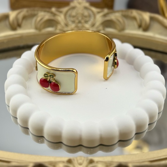 Cherry Enamel Gold Cuff Bracelet – PVD Gold Plated Stainless Steel - Picture 10 of 10